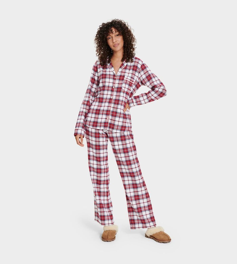 Ugg Raven Set Flannel - Womens Sleepwear - White / Red - NZ (1358YGCDF)